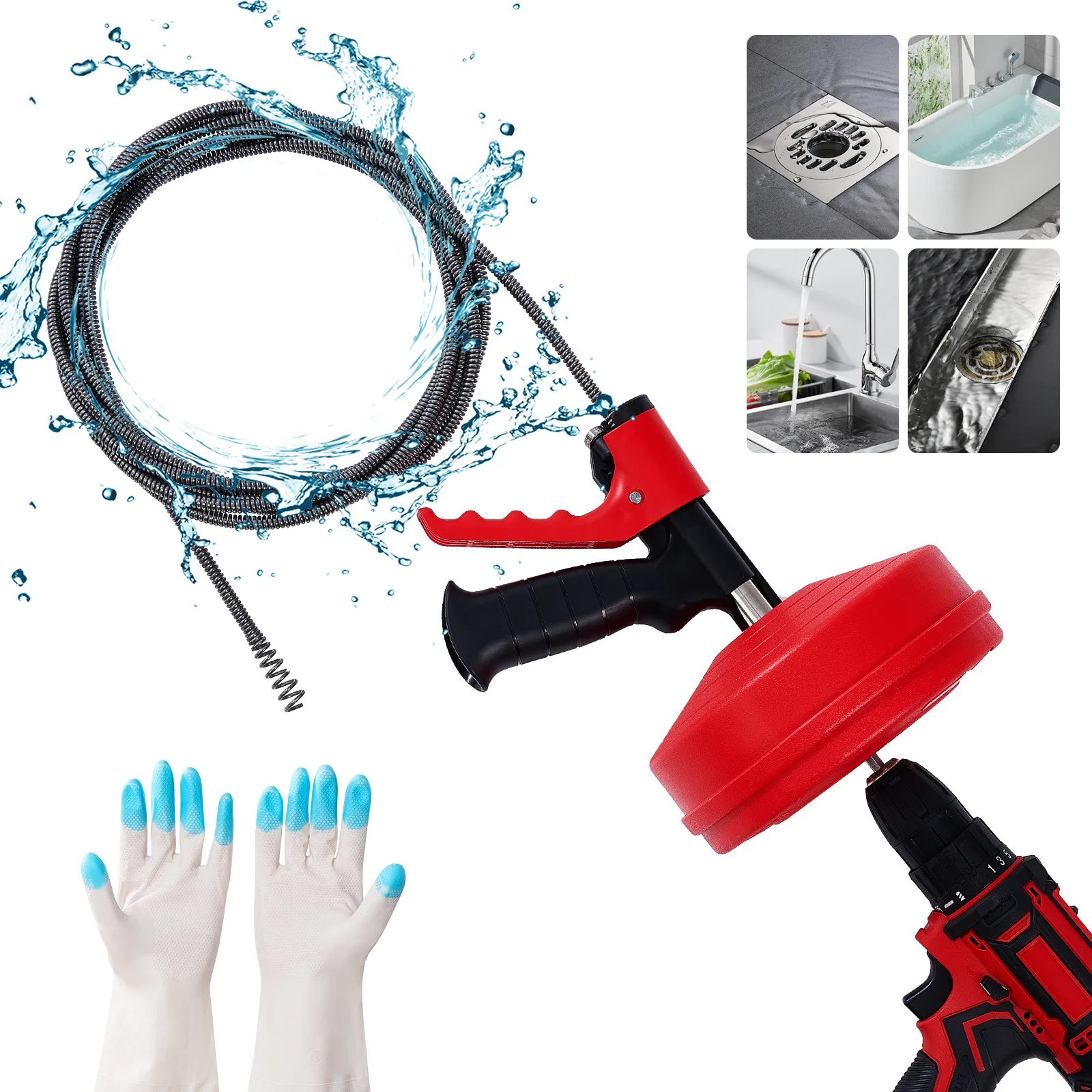 Drain Snake Flexible - Desatascador de desagües profesional, flexible, para